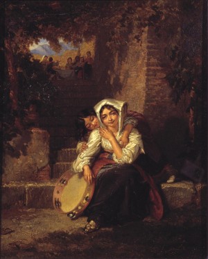 Two girls and a tamburine